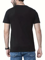 Men'S Summer Casual T-Shirt with Bold "B" Letter Print - Lightweight Polyester, Round Neck, Short Sleeve, Regular Fit, Perfect for Casual Attire, Everyday Tshirt | Trendy Casualwear | Durable Fabric - Black