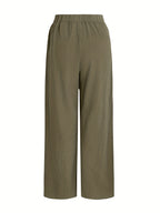 Elegant Special Wide-Leg Pants, Embroidered, Simple, Casual, Wide-Leg, Spring/Autumn, Women's Trousers "YT - Olive Green
