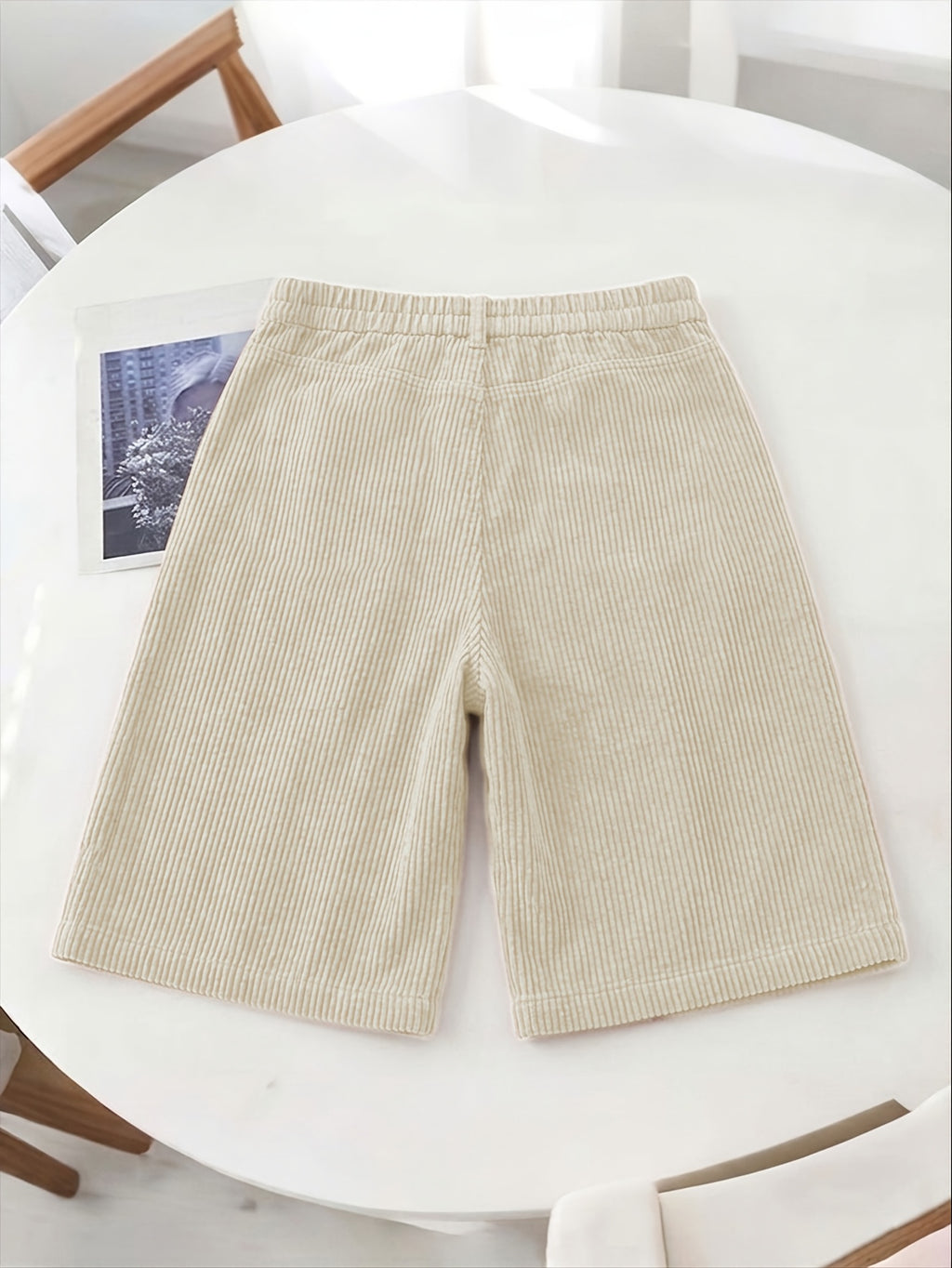 Women's 8-Wale Corduroy Wide Leg Bermuda Shorts, High Waisted Versatile Casual Shorts, Multi-Color Vintage Style, Soft & Stretchy, Suitable for Spring, Summer and Autumn - Milky