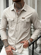 Men'S Autumn/Winter Casual Long-Sleeve Shirt, Quick-Dry Top T-Shirt, Fashionable And Versatile Men'S Clothing, Suitable for Daily Work, Shopping, Travel, Vacation, Or Leisure Activities. It Can Also Be Given As a Gift to Others - Beige Color