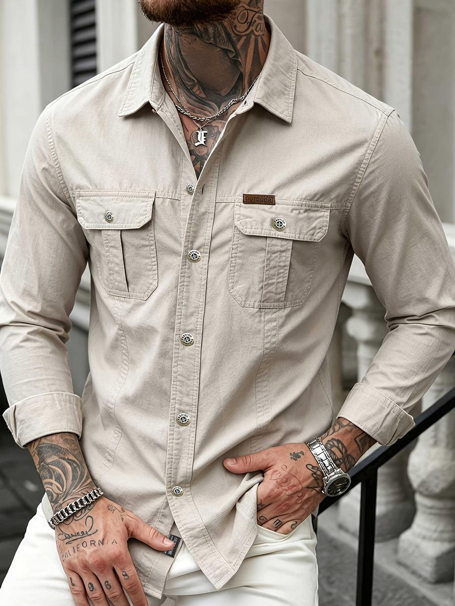 Men'S Autumn/Winter Casual Long-Sleeve Shirt, Quick-Dry Top T-Shirt, Fashionable And Versatile Men'S Clothing, Suitable for Daily Work, Shopping, Travel, Vacation, Or Leisure Activities. It Can Also Be Given As a Gift to Others - Beige Color