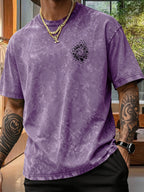Men's Pure  Short-Sleeve Top with Trendy Double-Sided Print of Flocks of Birds and Spiral Ink Splatter Design, 12 Colors for  Mix-and-Match, Washed Distressed Loose Fit, National Trend Y2K Style for Commuting, Daily Outings, Sports - Purple