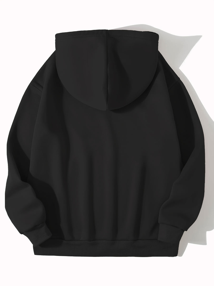Women's Fashion Hoodie with Three Cups of Coffee H's COFFE TIME Print Kangaroo Pocket Long Sleeve Sweatshirt for Autumn and Winter, Ideal for Daily Casual Wear, Outings, and Parties - Black
