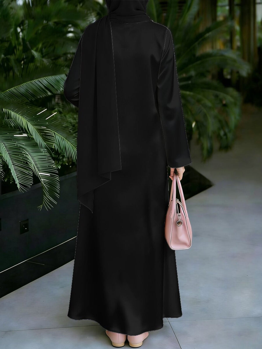 Muslim Women'S Clothing, Women'S Dress Loose Fit, Middle Eastern Traditional Robe, Dignified Elegant Muslim Long Dress, Straight Long Sleeve Long-Length Abaya, Ethnic Pattern Print Dress (Headscarf Not Included) - Mixed colors