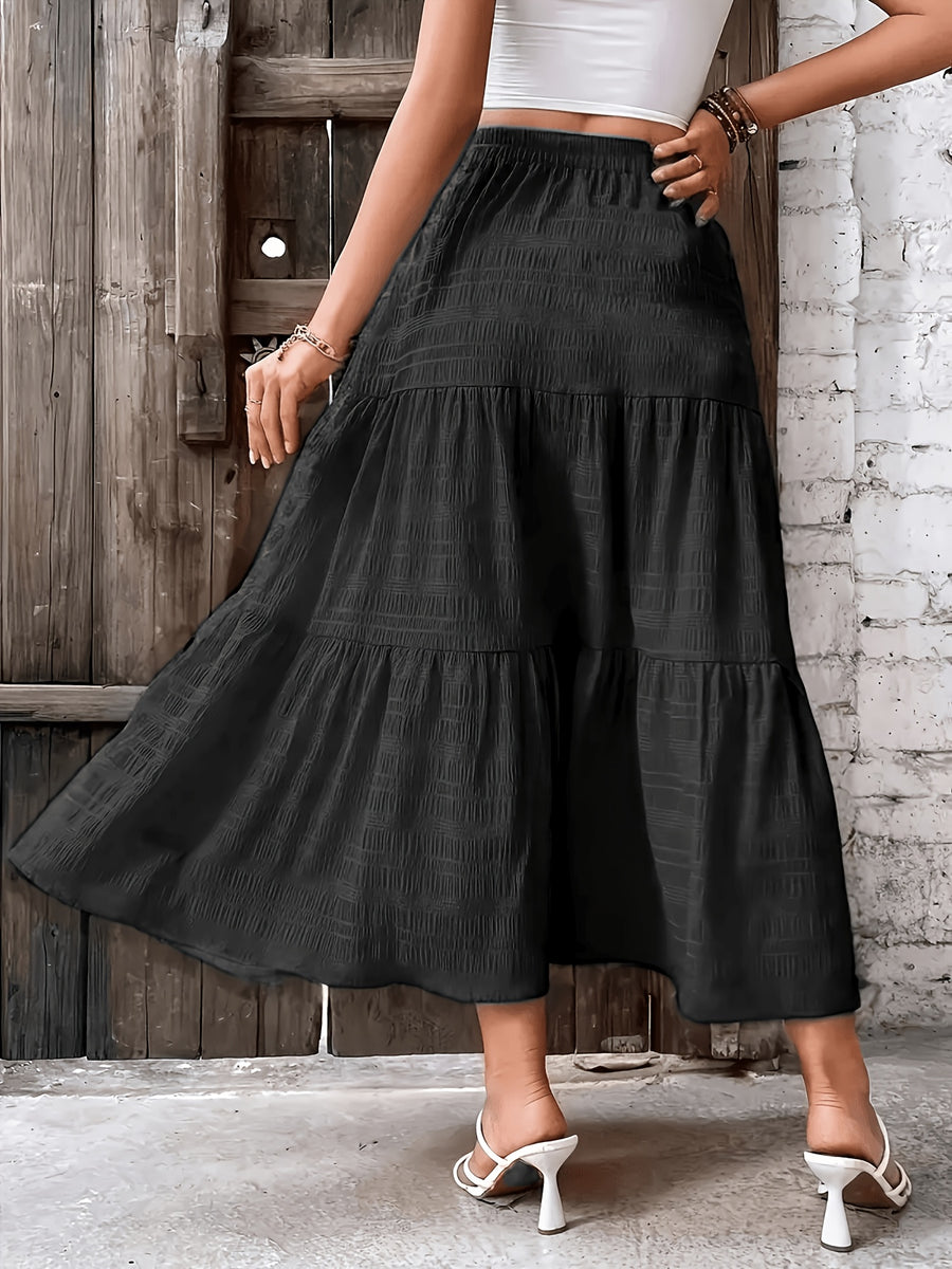 Elegant Solid Color Pleated Skirt for Vacation - Black