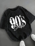 Women's Vintage Fashion T-Shirt with "90's Babe" Graphic Print, Casual Crew Neck Tee, Vintage Distressed Font - 100% Soft Fabric | Crew Neck | Short Sleeve | Slightly Stretchy | All-Season Top | Fashionable | Shirt | Warm | Stylish Top | Minimalist | - Deep Grey