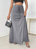 Graceful A-line Lightweight Solid Color Dress for Spring and Summer, Suitable for Casual or Formal Occasions, Women's Wear - Dark Gray