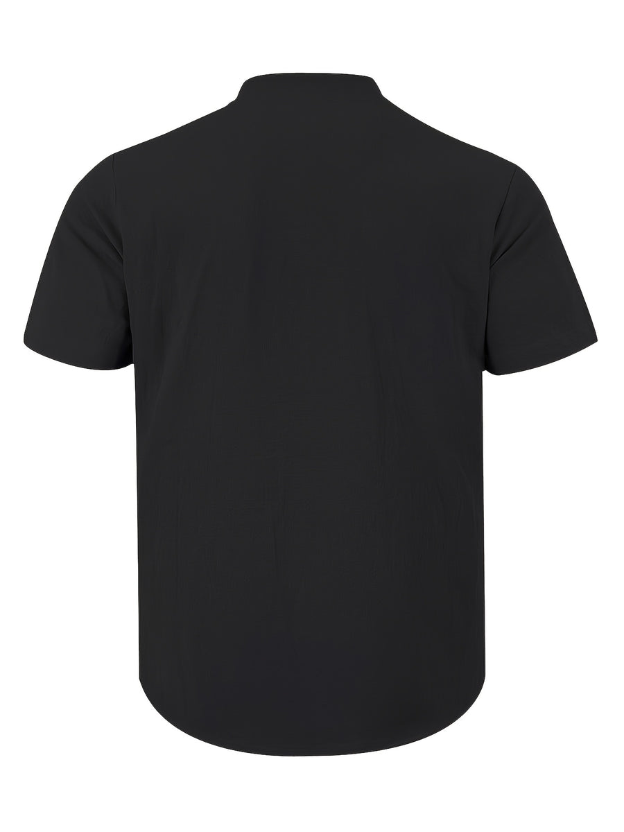 3pcs Set Men's All-cotton Polo Shirt, Men's Solid Color Loose-fit Casual -textured Workwear V-neck Pocket Henley Shirt with Short Sleeves, Suitable for the Beach, Casual Daily Wear, Commuting, Etc. - Blue + White+ Black
