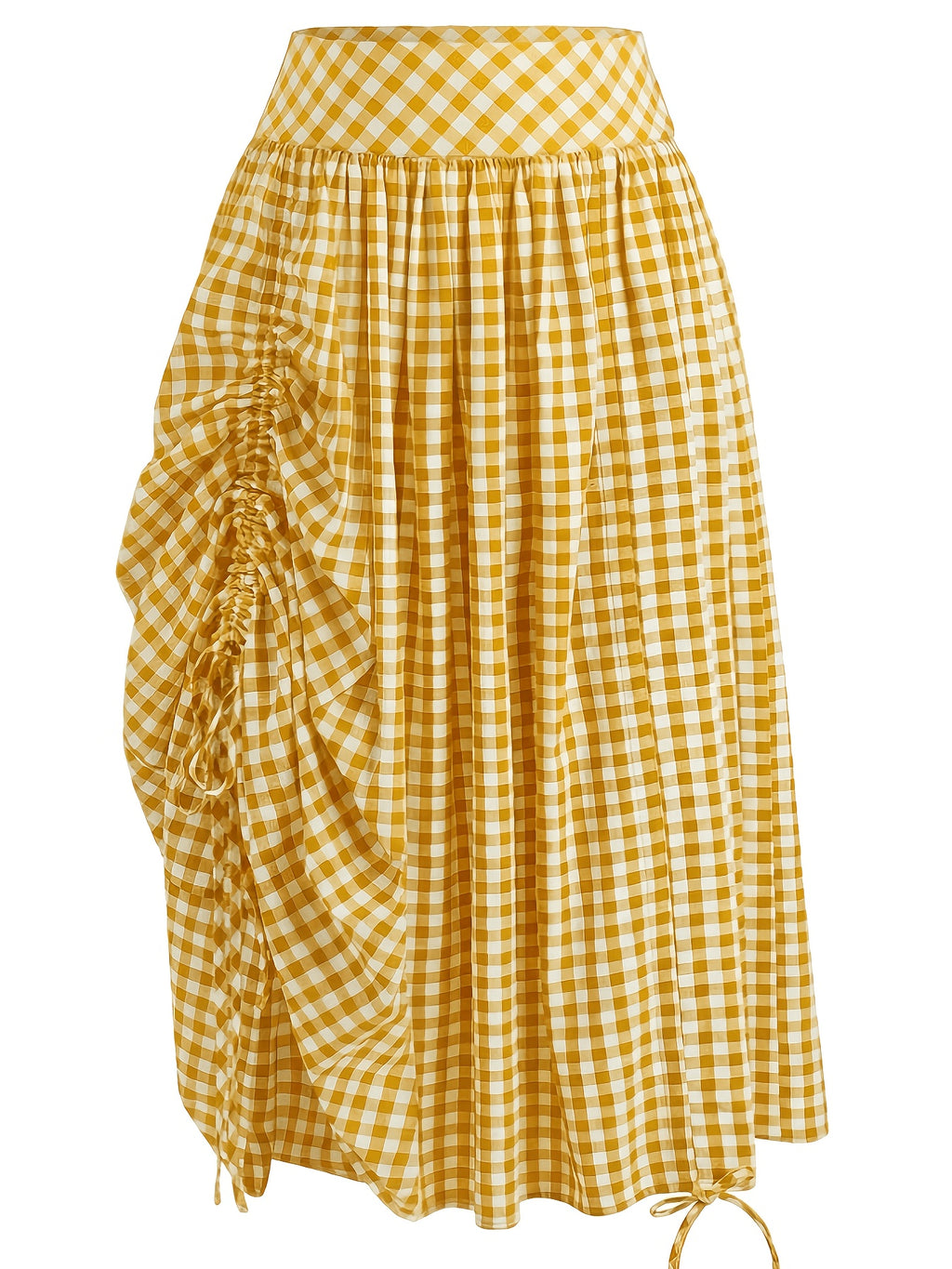 Women's French-Style Plaid Casual Ruffle Hem Drawstring Versatile Skirt, Suitable for Dates, Beach, and Other Occasions - orange yellow
