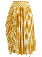 Women's French-Style Plaid Casual Ruffle Hem Drawstring Versatile Skirt, Suitable for Dates, Beach, and Other Occasions - orange yellow