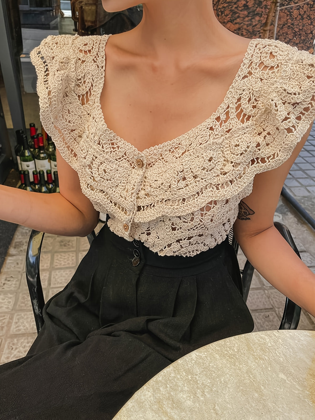 Korean Style Spring Summer New Women'S Sexy Low-Neck Round Neck Lace Trim Crochet Hollow Short Sleeve Sweater Hollow Short Sleeve Cardigan Top - Off-white
