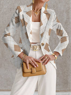 Elegant Women'S Blazer with a Creative Long-Sleeve Design Featuring a Stylish Diamond Check Pattern for Autumn Fashion - Mixed colors