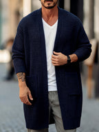OBM Waffle Knit Buttonless Open Front Coat with Textured Three-Dimensional Design, Subdued and Simple Color Tones, Exuding a High-End Feel, Suitable for Daily Casual and Light Business Styles - Navy Color