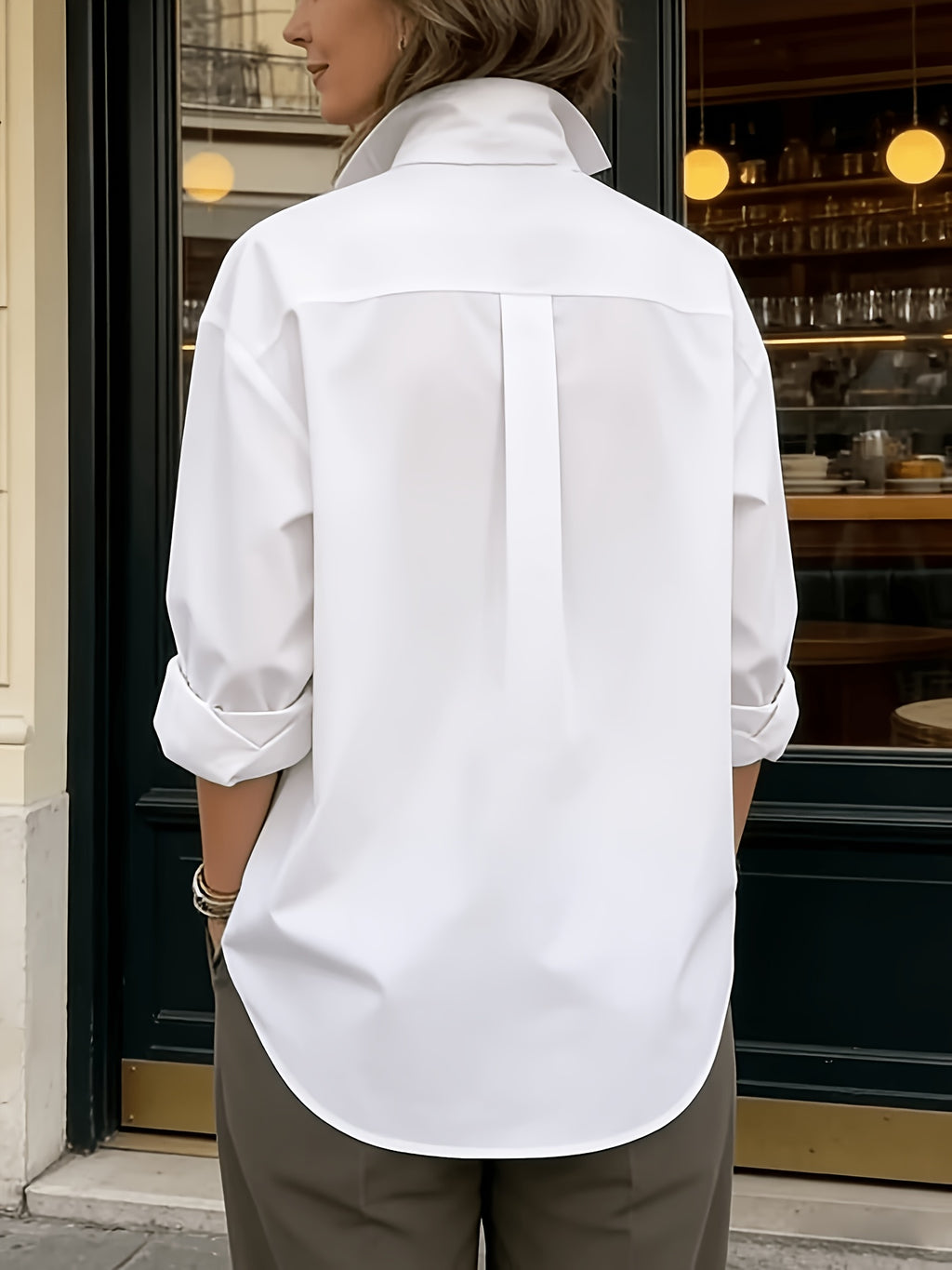 2026 Spring New Arrival Women's Large Button Shirt, Loose Fit Silhouette, Conceals Figure and, French-Style Commuter Elegance Long Sleeve Blouse, Versatile Designer Top - White