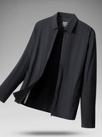 Spring and Autumn Men's Seamless Taped Jacket, Simple Solid Color Seamless Craft Commuter Casual Lapel Outerwear for Middle-Aged and Younger Men's Top - Black