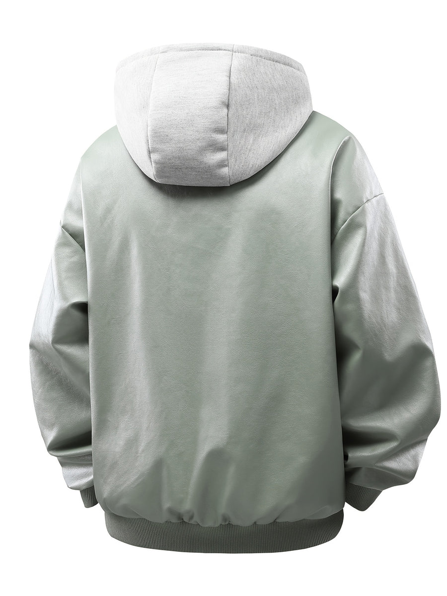 Men's Autumn/Winter 2-in-1 Look Hooded Baseball Jacket - Bean Green