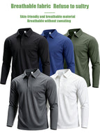 3pcs Men'S Long Sleeve Polo Shirt with Chest Pocket Design, Solid Color Quick-Dry Breathable Golf Polo Shirt, Soft And Smooth, Suitable for Spring And Autumn Wear, Lightweight Daily Commuting, Outdoor Sports, Business Basic Clothing - Black+Navy+Green