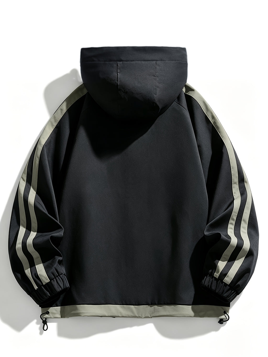 American Color-Block Striped Men'S Hooded Jacket Spring Autumn Drawstring Sports Jacket Ins Trendy Casual Windbreaker - Black