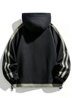 American Color-Block Striped Men'S Hooded Jacket Spring Autumn Drawstring Sports Jacket Ins Trendy Casual Windbreaker - Black