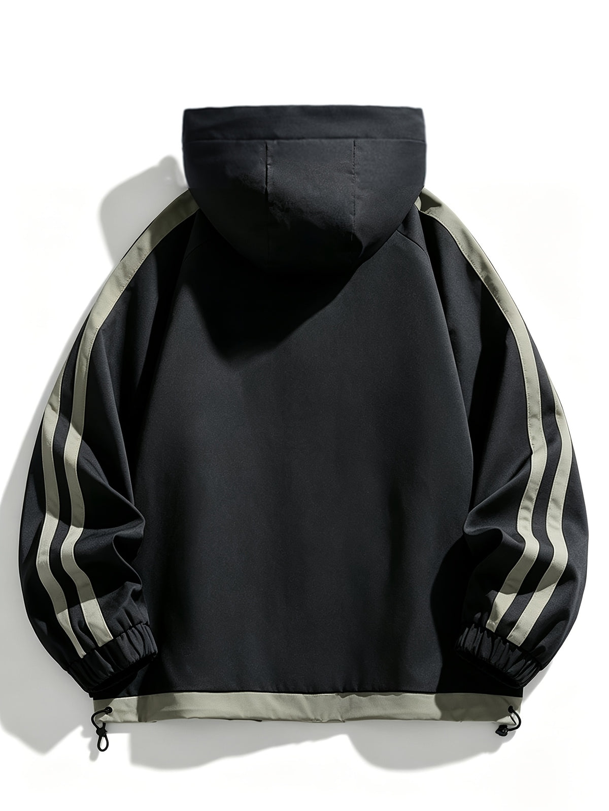 American Color-Block Striped Men'S Hooded Jacket Spring Autumn Drawstring Sports Jacket Ins Trendy Casual Windbreaker - Black