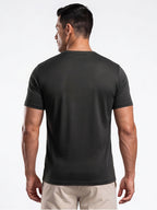 Men's Minimalist Sporty V-Neck Quick-Dry T-Shirt, Lightweight Breathable Moisture-Wicking Polyester Fiber Short-Sleeve Top, Solid Color Slim-Fit Casual Fitness Shirt, Suitable for Fitness, Running, Outdoor, Light Outdoor, and Urban Commuting - Black