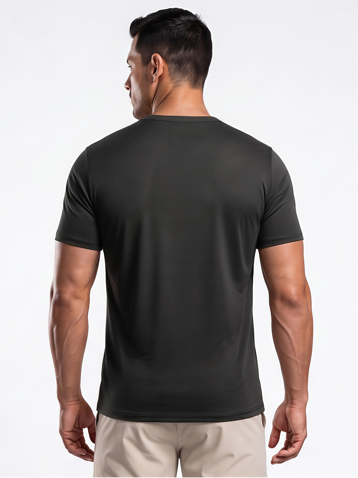 Men's Minimalist Sporty V-Neck Quick-Dry T-Shirt, Lightweight Breathable Moisture-Wicking Polyester Fiber Short-Sleeve Top, Solid Color Slim-Fit Casual Fitness Shirt, Suitable for Fitness, Running, Outdoor, Light Outdoor, and Urban Commuting - Black