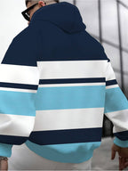 Men'S Color-Block Striped Hooded Sweatshirt, Casual Sporty Style with Flying Bird Print, Comfortable Daily Commute Outdoor Top, Multi-Color Patchwork Men'S Autumn/Winter Style [Print Design - Not Textured] - Mixed colors