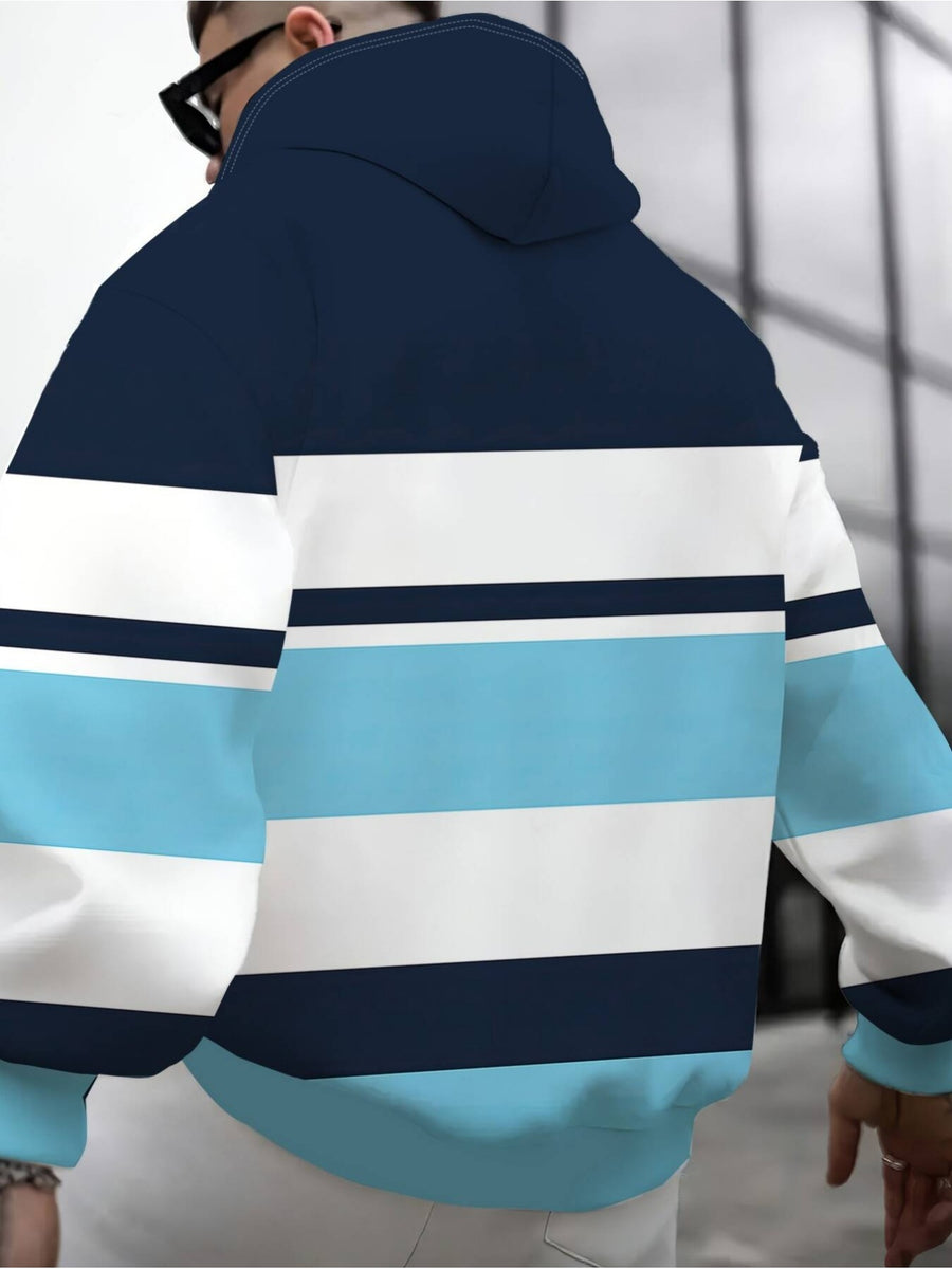 Men'S Color-Block Striped Hooded Sweatshirt, Casual Sporty Style with Flying Bird Print, Comfortable Daily Commute Outdoor Top, Multi-Color Patchwork Men'S Autumn/Winter Style [Print Design - Not Textured] - Mixed colors