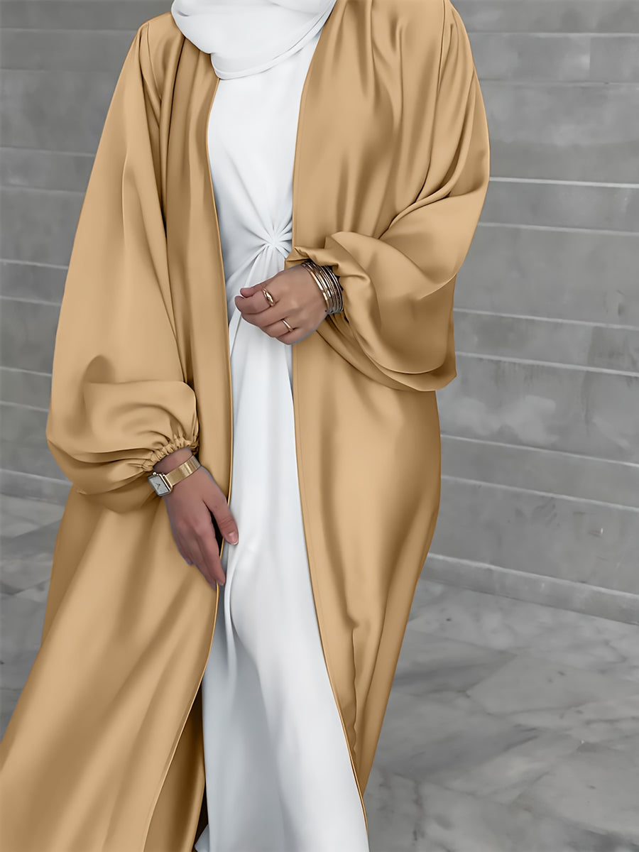 Cross-Border Muslim Women's Satin Bubble Sleeve Robe, Elegant Dubai Middle East Cardigan - Champagne