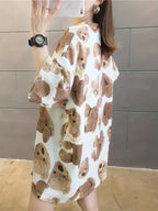 Summer New Large Size Loose Fashion Trend Thin Cartoon Round Neck Print Medium Long Short Sleeve T-Shirt - 208-W