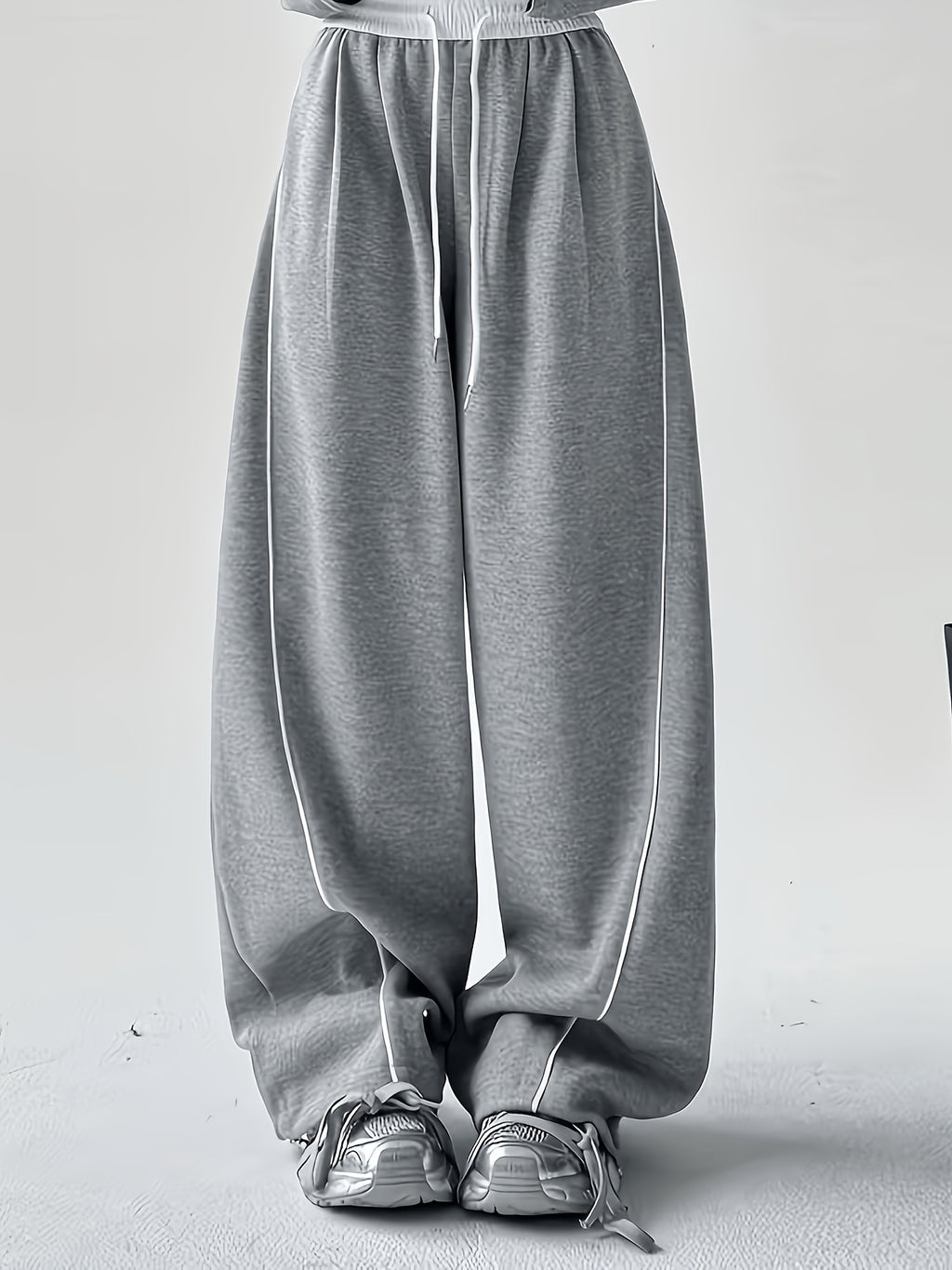 Wide Leg Sweatpants with Contrast White Elastic Waistband, White Side Piping Stripes, Convertible Adjustable Hem Cuff Two Ways Wearing Pants, Four Seasons Breathable Casual Athletic Joggers for Yoga Daily Street Outfits - Star Gray