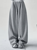 Wide Leg Sweatpants with Contrast White Elastic Waistband, White Side Piping Stripes, Convertible Adjustable Hem Cuff Two Ways Wearing Pants, Four Seasons Breathable Casual Athletic Joggers for Yoga Daily Street Outfits - Star Gray
