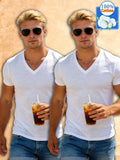 2pcs Set Men'S Summer Pure Short Sleeve T-Shirts Trendy Versatile Fresh Breathable Soft Outerwear - Mixed Color 2
