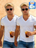 2pcs Set Men'S Summer Pure Short Sleeve T-Shirts Trendy Versatile Fresh Breathable Soft Outerwear - Mixed Color 2