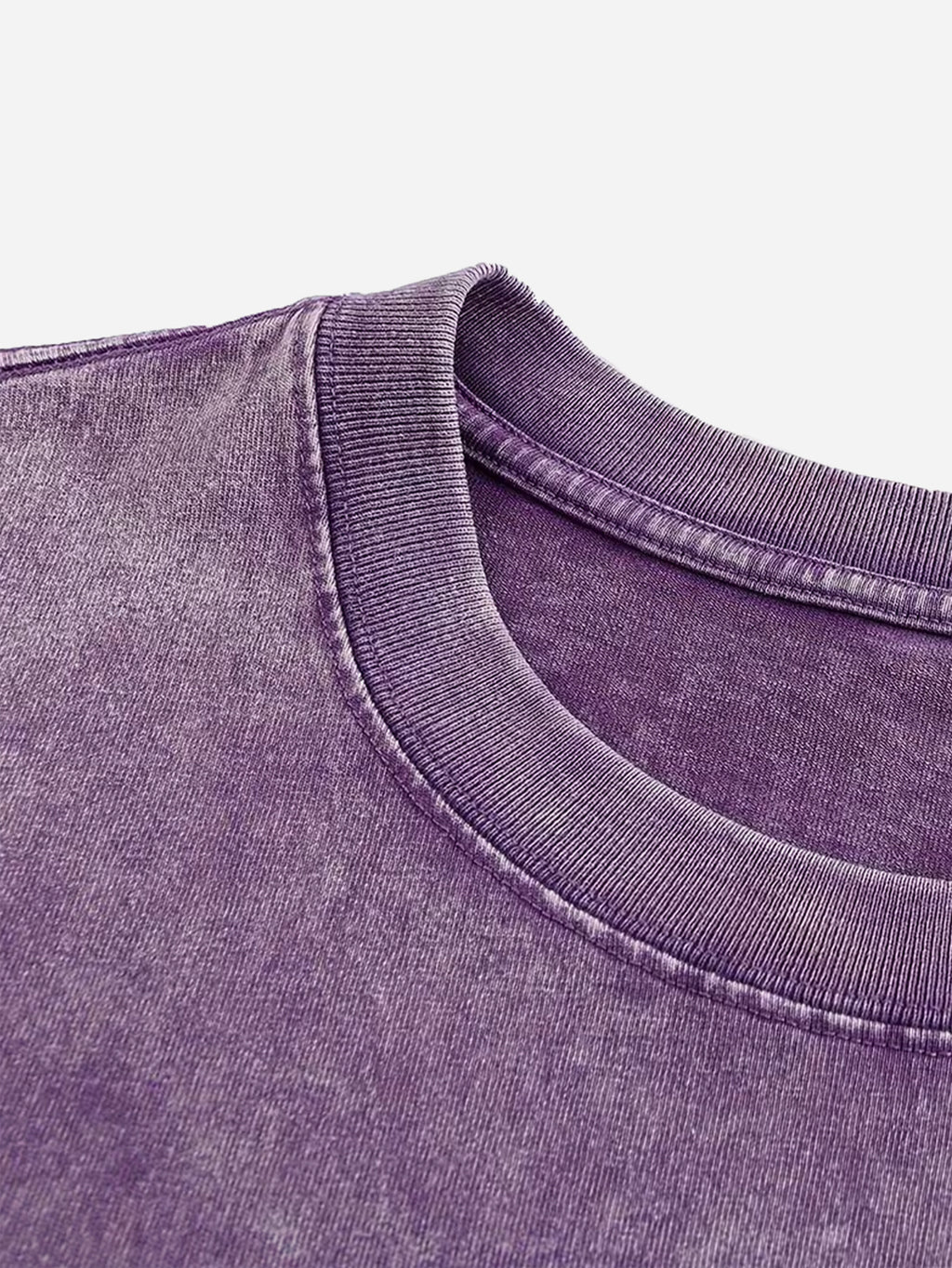 Men's Heavyweight Short-Sleeve Washed Distressed Fashion Print Vintage-Washed Worn Design Streetwear Trendy Distressed Design European and American High Street Style Summer Simple Versatile Gym Workout Sports Top Cotton Breathable - Purple