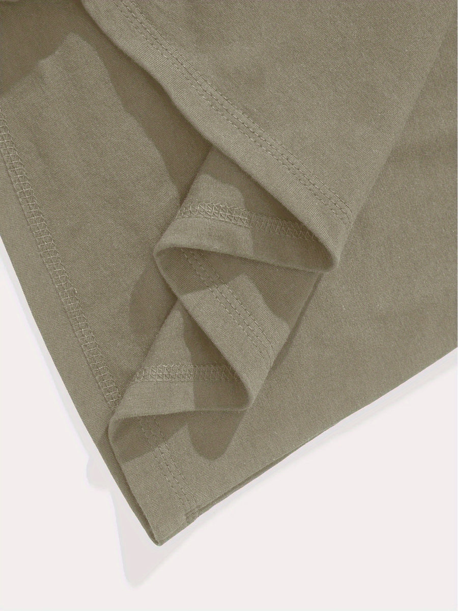 100% Men's T-Shirt, Summer Lightweight Breathable Sweat Absorbent for Outdoor and Home Wear - Khaki
