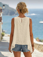 Fashionable Solid Color Round Neck Asymmetrical Hem A-Line Tank Top, Women's Elegant Top - Apricot