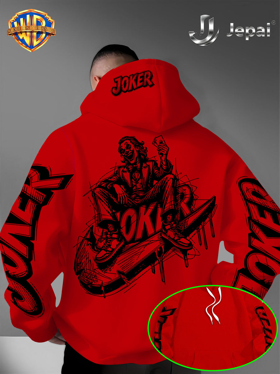 Official Warner Bros., Trendy Cool American Street Style DC Classic Character Themed Print Hoodie, American Street Style Unisex Long Sleeve Top, Suitable for Daily And Outdoor Activities, Ideal Warm Outerwear Choice for Autumn And Winter! - Red