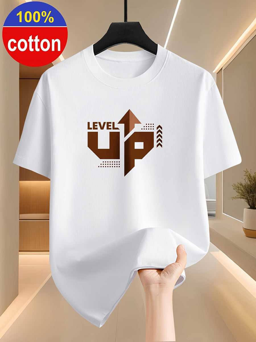 100%, Summer Men'S Short Sleeve T-Shirt, Fashion Easy Print Top, Round Neck Base Layer, Easy Fashion Fit, Outdoor Leisure Sports Essential, Machine Washable - White