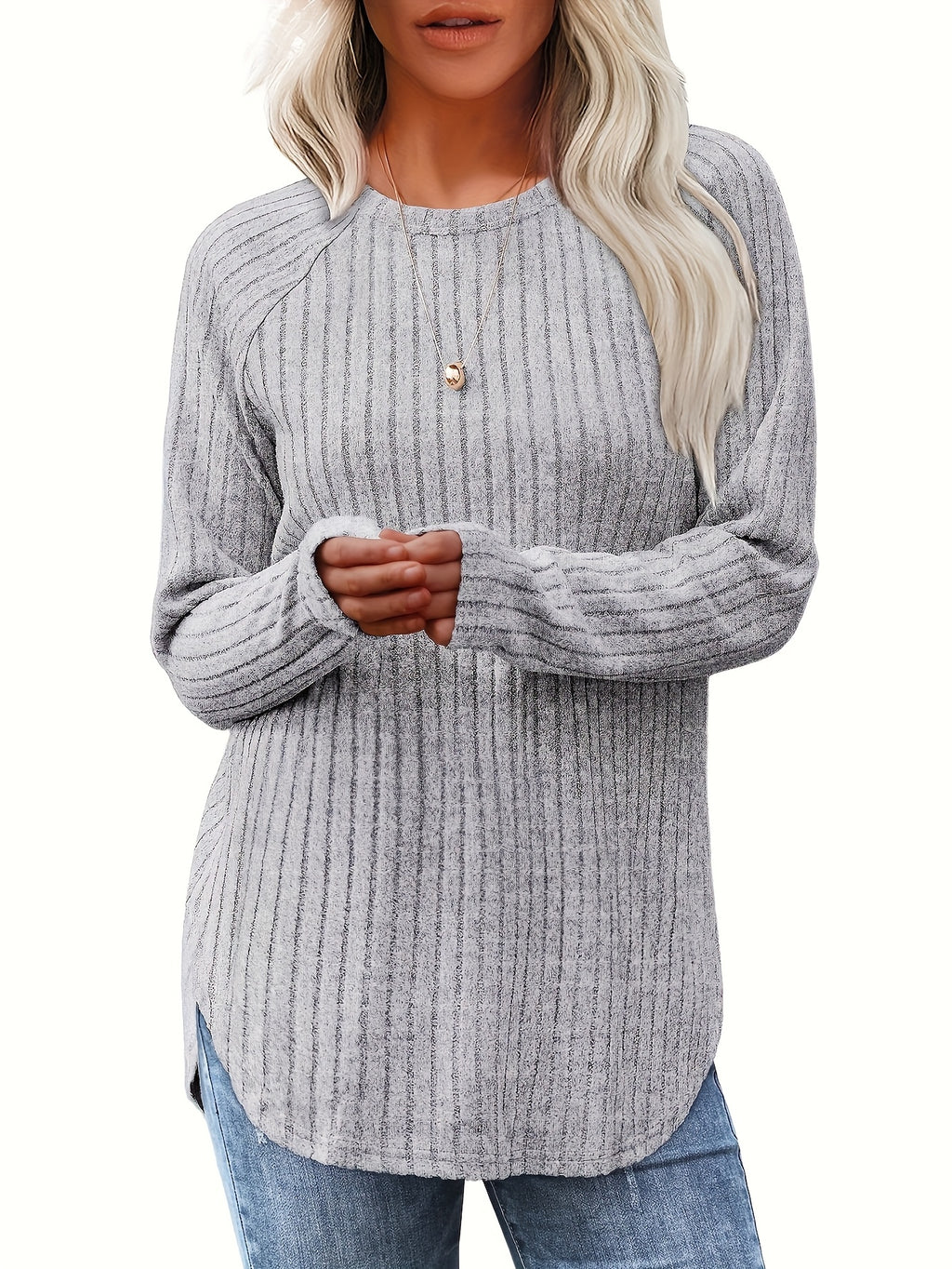 4pcs Set Women's Fashion Top, Autumn/winter Basic Style, Loose and Elegant Round Neck Long-sleeve Pullover - Mixed Color 3