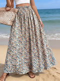 Women'S A-Line Skirt, Women'S Floral Print Midi Skirt, Floral Pattern Skirt, Light And Elegant, Very Suitable for Beach Vacations, Daily Wear, Travel Photography, And Casual Outings, Both Fashionable And Comfortable - Apricot
