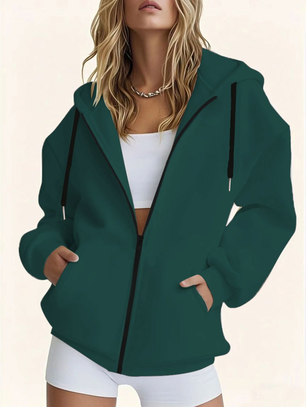 Authorized by Warner, Women'S Hoodie, Sketched Half Body Spider- Print, Casual Zipper Jacket with Pocket, Autumn/Winter Hoodie, Comfortable And Versatile with Pattern - Green