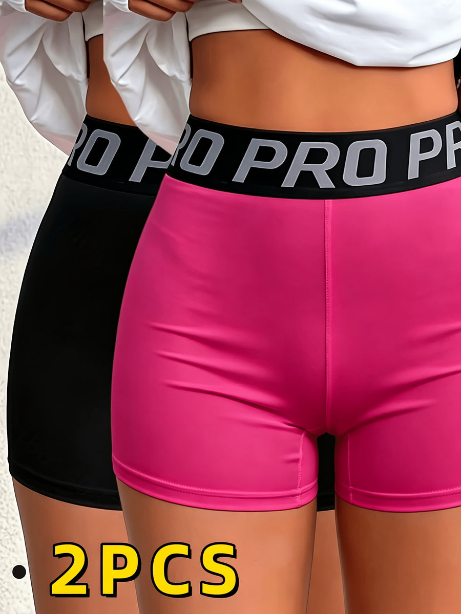 2pcs Women's High-Waisted Wide Waistband Shorts - High-Stretch & Shorts with Wide, Non-Sheer & Casual Shorts Suitable for Spring Summer Fall, Machine Washable Solid Color Shorts for and Casual Attire - Black+rose Red