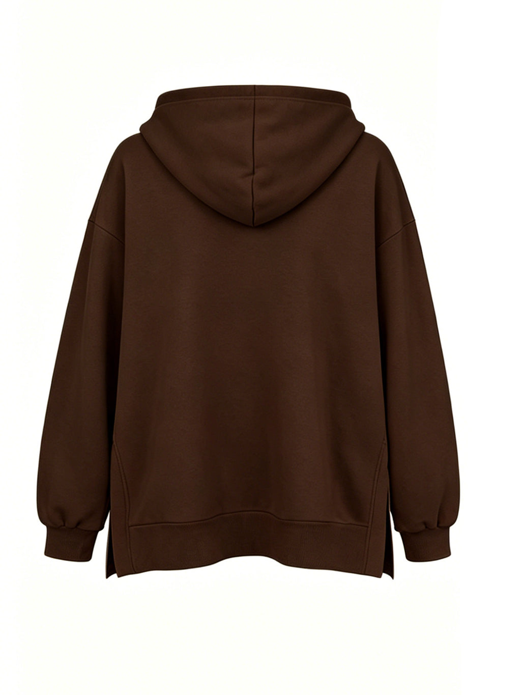 Women' S Fashion Hooded Sweatshirt for Autumn and Winter- Pattern Print Design, Side Slit Design, Hooded Sweatshirt - Dark Brown