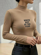 Women's 2026 New Fashion Half-Turtleneck Long-Sleeve Bodycon Top, Casual Texture Autumn/Winter Style, Essential Basic Inner Layer for Autumn/Winter, Slim-Fitting, Sexy, Comfortable, and Warm "White Of The Year - Khaki