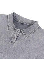 240G Heavyweight Combed Pure Men'S POLO Shirt Easy Retro Washed Loose Lapel Short Sleeve Skin-Friendly Temperament Autumn Summer Daily Commute Casual Top - Dark Gray