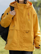 Women's Outdoor Windbreaker Jacket, Stylish Autumn/Winter Outerwear, Casual Loose Windproof Jacket, Fashionable Cardigan Workwear Trench Coat - Orange