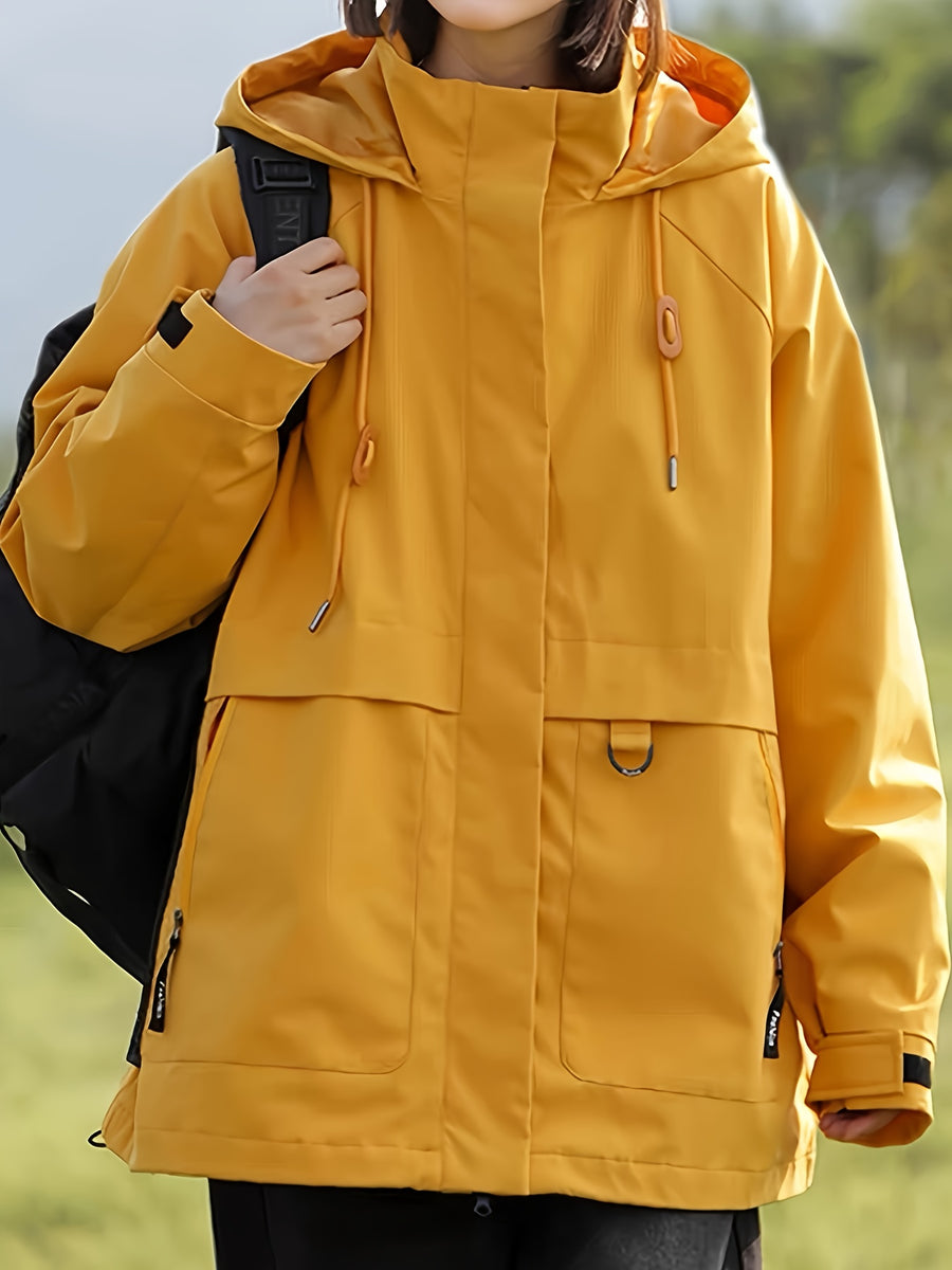 Women's Outdoor Windbreaker Jacket, Stylish Autumn/Winter Outerwear, Casual Loose Windproof Jacket, Fashionable Cardigan Workwear Trench Coat - Orange