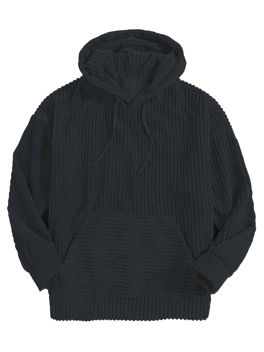 Men'S Hooded Sweatshirt - Loose Fit Pullover Hoodie, Long Sleeve Casual Sweater for Everyday & Formal Wear, Classic Hooded Sweatshirt for Men, Comfortable Clothing, Textured Fabric, Relaxed Fit Clothing - Navy Color