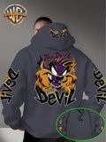 Le Yitong Big Mouth Monster The Devil Flame Print Hooded Sweatshirt, with Sleeve Print Design, Kangaroo Pouch And Drawstring Hood, Suitable for Autumn/Winter Casual Wear And Outdoor Activities - Dark Gray